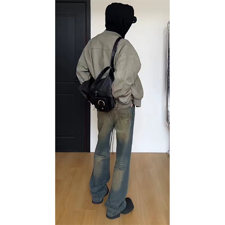 美式ins高街hiphop重工艺水洗微喇复古蓝牛仔裤货号K2320P55控78，男装牛仔裤，电商A063