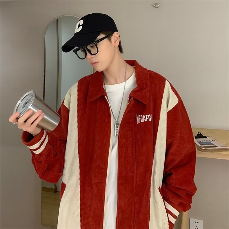撞色灯芯绒棒球服男春秋ins美式宽松情侣休闲夹克外套潮JY422-P58,男装夹克,星座1008