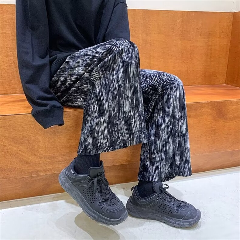 黑色扎染阔腿裤子男女宽松直筒夏薄款垂感休闲拖地裤9分裤-XK331,男装休闲裤,星座601-2