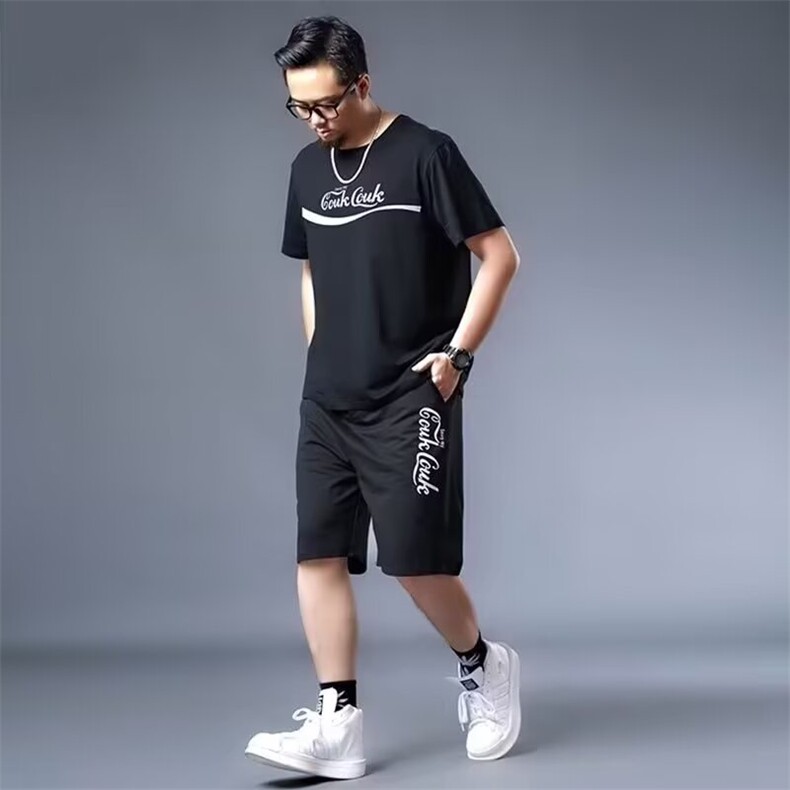大码短袖套装男加肥加大春夏季胖子半袖t恤七分裤肥佬宽松两件套,男装牛仔裤,星座1210-1