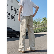 3015#-P45肌理感亚麻冰丝休闲裤男女夏季宽松速干直筒阔腿长裤，男装休闲裤，电商A178