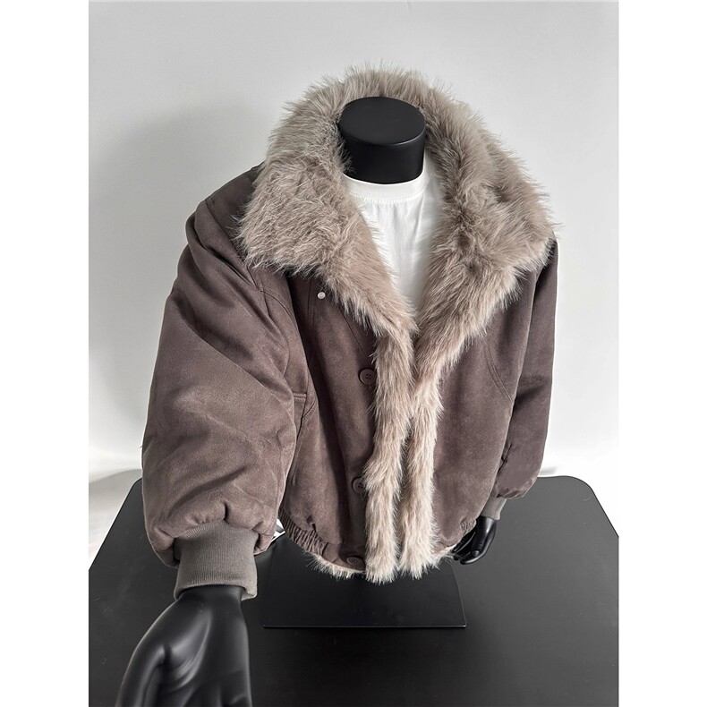 麂皮绒长毛绒座山雕棉服男2025冬季潮牌做旧复古短款工装棉衣外套,男装棉衣,星座506A
