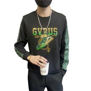 W3405-特P50社会小伙卫衣男士潮牌亮片烫钻打底衫青年欧版体恤图片