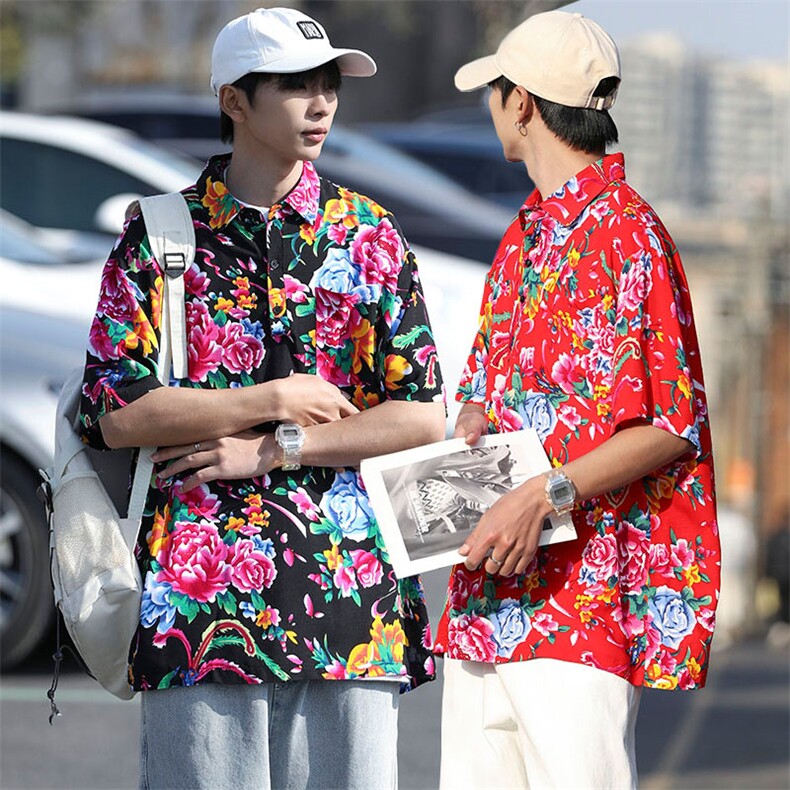 P01中性男女休闲大码花衣服polo衫宽松透气东北大花风团队服图片