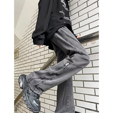 水洗微喇牛仔裤男设计感拉链长裤美式高街vibe直筒裤N81022-p55，男装牛仔裤，星座1008