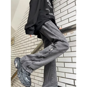 水洗微喇牛仔裤男设计感拉链长裤美式高街vibe直筒裤N81022-p55图片