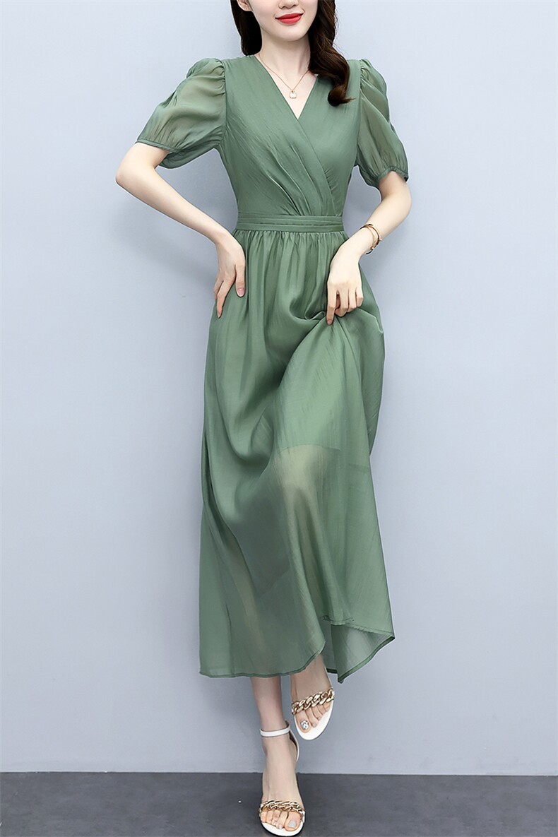 高级感天丝连衣裙女2024夏季新款气质妈妈收腰显瘦高腰薄款a字裙,女装连衣裙,关键词
