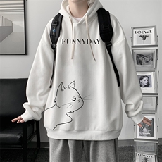WY2149-P35加绒款-P40纯棉连帽卫衣男大码运动帽衫宽松薄外套男，男装卫衣，电商A040