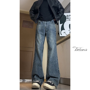 美式高街竹节纹牛仔裤男水洗裤子微喇裤子A166-NA5J14-特P40控75图片