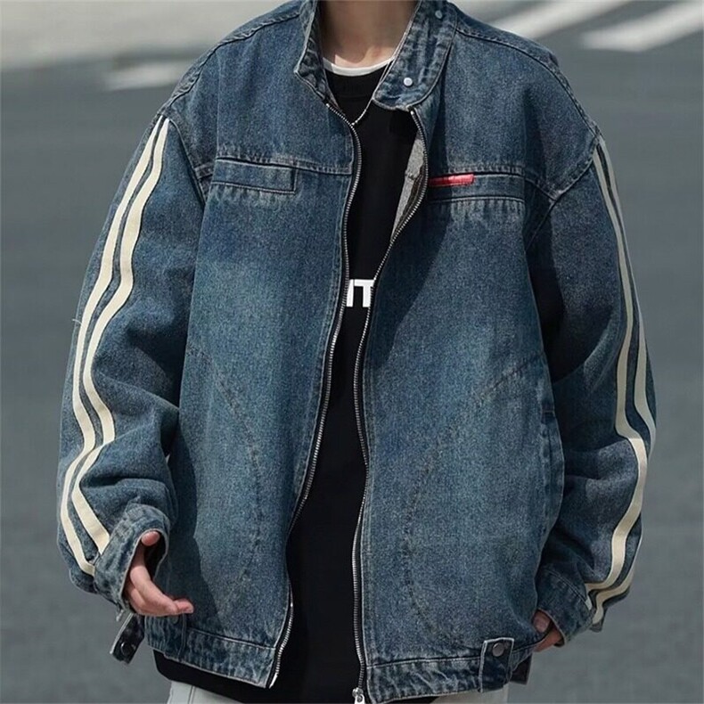 美式复古水洗做旧牛仔夹克男秋季宽松痞帅情侣装机车服外套,男装工装外套,星座506A