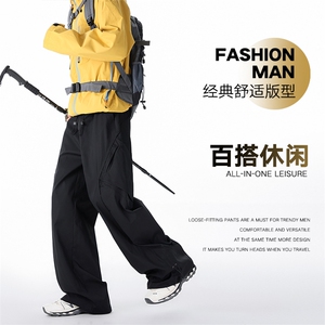 春款美式抽绳伞兵工装裤男女复古宽松休闲速干裤K0267-P50图片