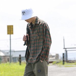 204-CS06 自制长袖衬衫男短薄款ins潮牌休闲宽松格子衬衣男图片