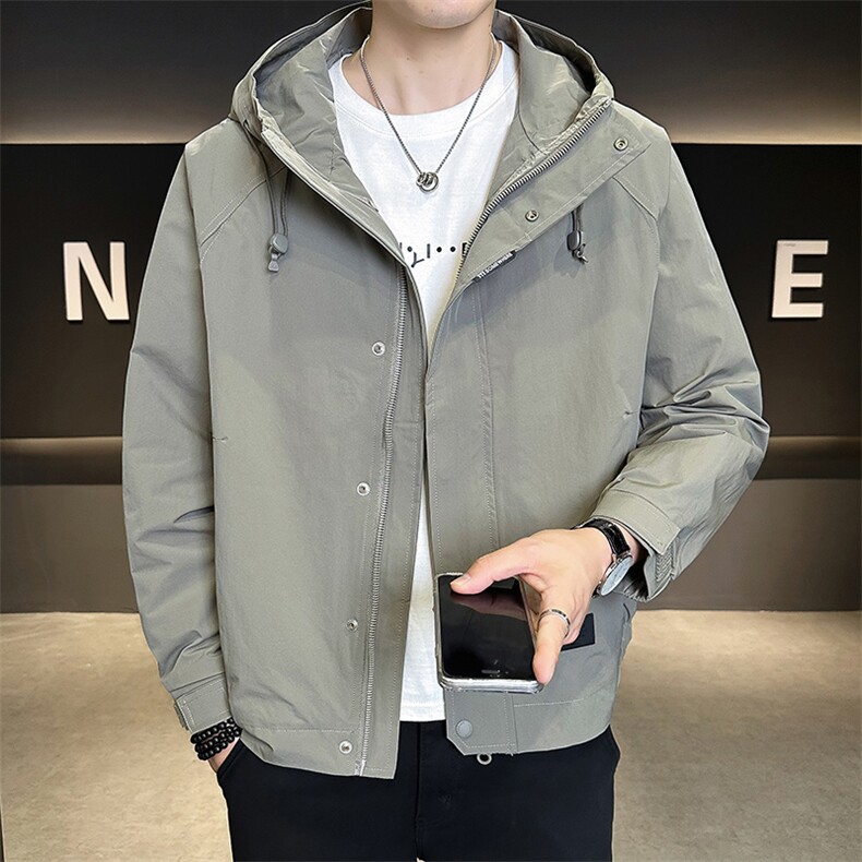 25017-M-3XL-P128店主风秋季新款纯色基础连帽冲锋衣夹克外套男,男装夹克,电商B255
