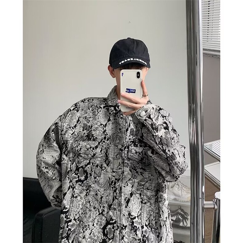 美式高街小众破坏风流苏花卉牛仔外套男水洗刺绣外套J2313P75,男装夹克,星座1116-2