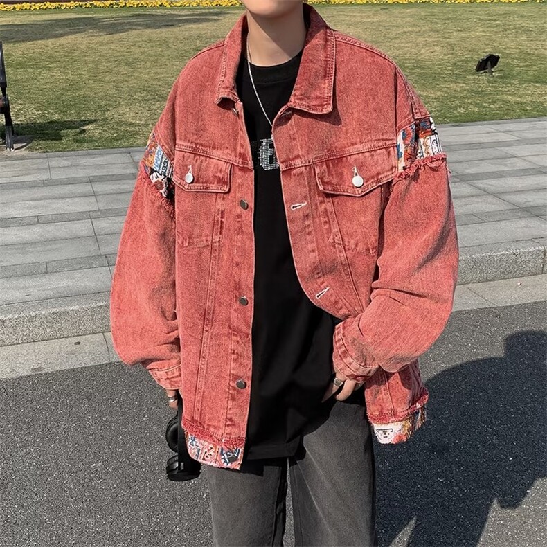 美式高街牛仔外套男韩版潮拼色个性2023秋冬新款ins夹克W5026-P70,男装大码男装,星座412-3