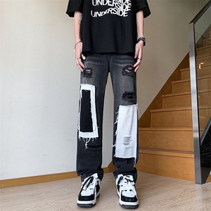 B221 美式ins高街小众个性拼接宽松破洞牛仔裤 LK23099-P65 控88图片