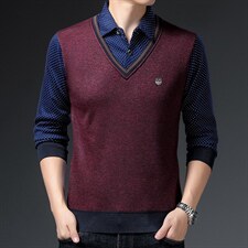 假两件长袖t恤男春秋季新款打底衫上衣中年男士商务休闲翻领卫衣，男装卫衣，电商B212（原钱塘6029）