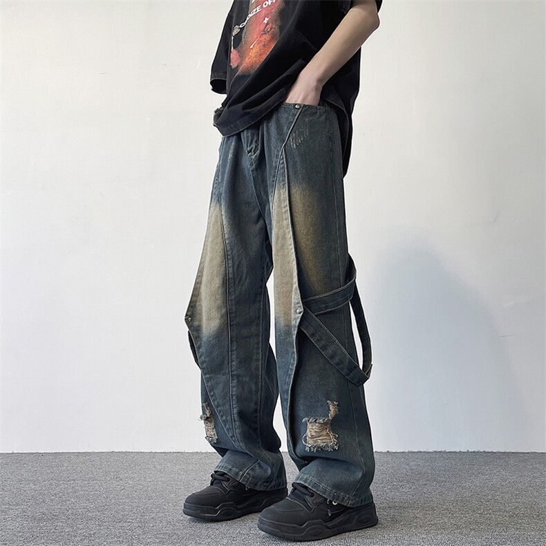 217-2-K24303-P65美式高街渐变色水洗牛仔裤男工装休闲裤,男装牛仔裤,星座217-2