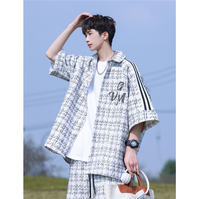 小香风印花织带短衬DCS9018P45短裤DK8797P40套装DTZ9028P85,男装休闲套装,星座227-7