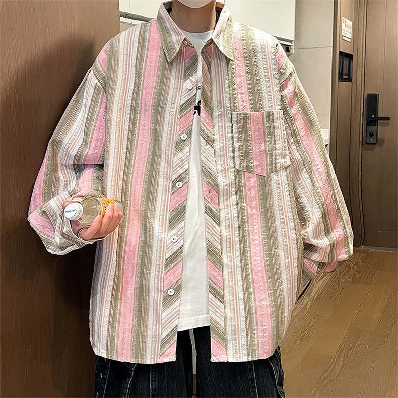 控价59条纹格子衬衫宽松外套男女衬衣百搭格子外套CS2421 P40图片