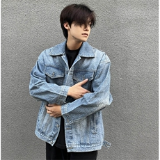 美式牛仔外套男高街翻领衬衣夹克秋oversize宽松上衣JK1062-P158，男装夹克，星座1103-3