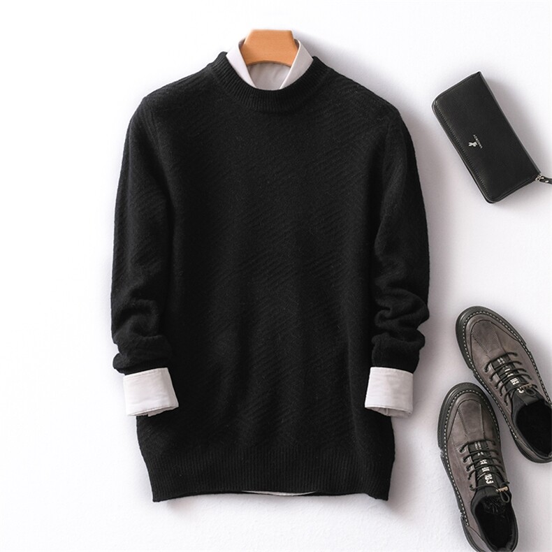 加厚男士圆领套头毛衣商务休闲宽松保暖长袖打底针织衫内搭毛衫潮，男装羊毛衫，德晨羊绒