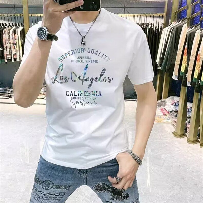 欧洲站短袖潮恤男2025新款潮流百搭修身帅气显瘦字母印花男装上衣,男装T恤,电商B212（原钱塘6029）