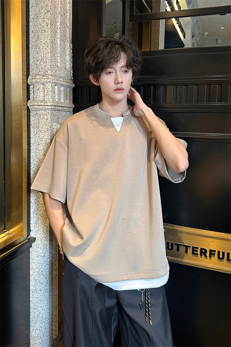 8XL-M特大码短袖男假两件五分袖高品质空气层宽松上衣DX321P35,男装T恤,电商D206-1