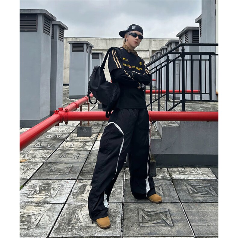 抖音得物式高街重磅结构织带假两件双纱纯棉印花长袖T恤AW10301,男装T恤,电商A443