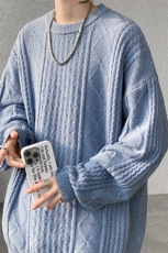 8XL-M圆领毛衣男秋冬季宽松慵懒套头麻花针织衫毛线衣MY19005P68，男装针织衫/毛衣，电商B312