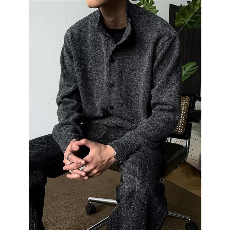 潮牌复古慵懒风开衫毛衣男女秋季宽松情侣百搭针织衫外套图片