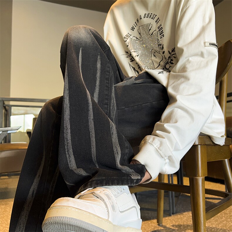美式ins高街hiphop微喇扎染牛仔裤货号K2313P55控78图片