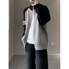 网图现货84888-P70毛衣开衫三条杠撞色针织休闲宽松秋季运动外套，男装针织衫/毛衣，电商D310B