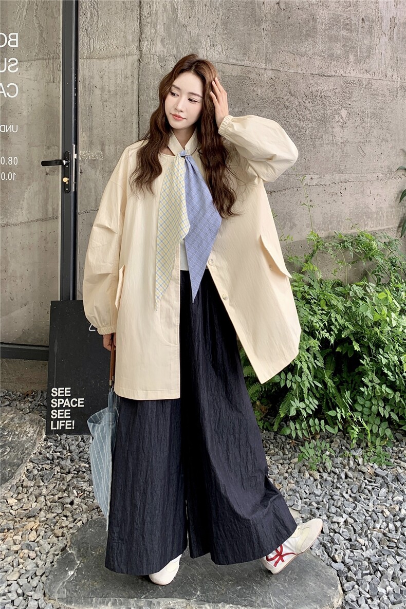浅黄色韩系松弛感休闲风衣外套女2025秋季新款气质减龄超好看大衣,女装风衣,蝶眷