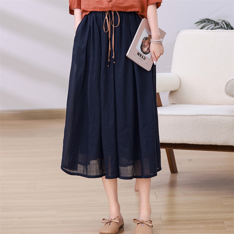 BasicHouse/百家好薄款宽松阔腿山本裤子女夏季高腰垂感半身裤裙,女装半身裙,独衣靓