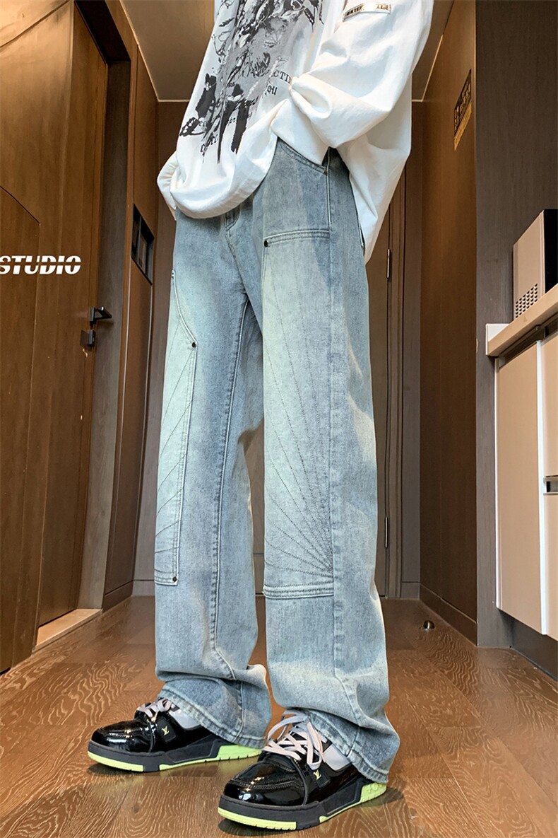 B221美式ins高街暗黑小众铆钉伐木裤牛仔裤LK23145-P65控88,男装牛仔裤,电商B221