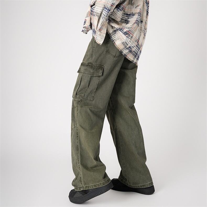 秋冬三色高级感褶皱工装裤男款潮直筒宽松休闲长裤子LY528/p58，男装工装外套，电商B381-2