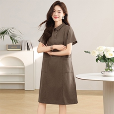 2024年夏季H版型砂洗彩色牛仔宽松翻领连衣裙，女装连衣裙，文熹诺