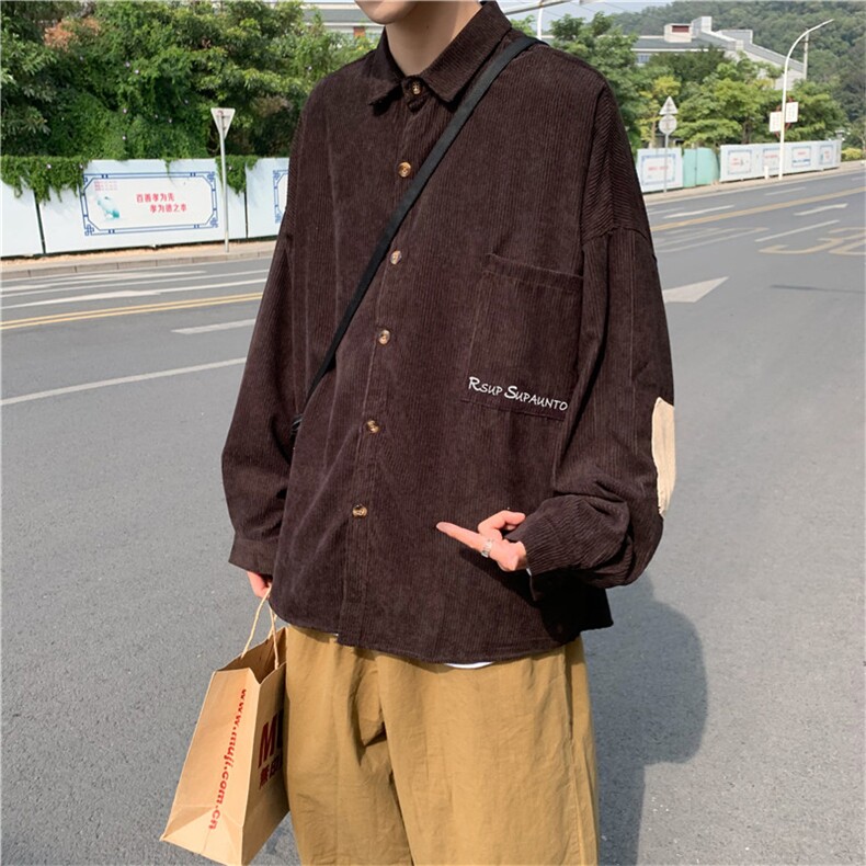 日系ins港风灯芯绒衬衫潮流帅气宽松长袖上衣秋季现货W1123-P36,男装衬衫,星座512-4