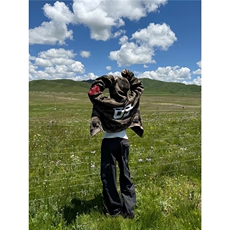 原宿百搭潮流气质慵懒迷彩色华棉高质量毛巾绣拉链卫衣日系新款，女装卫衣/绒衫，星座506A