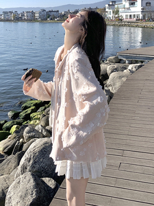 粉色花朵新中式国风棒球服女春设计感国风新款奶乎乎爆款减龄外套图片