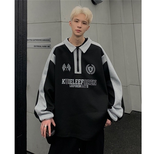 秋季新款美式重磅Polo卫衣男情侣长袖外套W83-P48图片