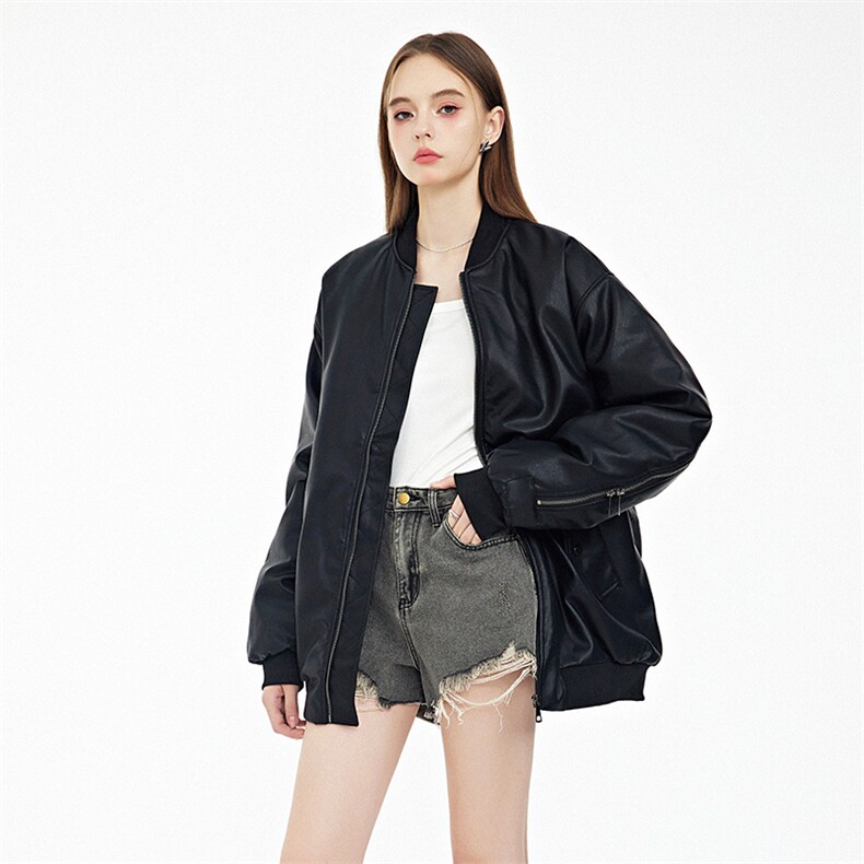 现货黑色PU皮棒球服外套秋冬棉服带帽可拆卸,男装棉衣,电商A105
