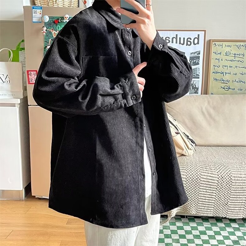 古着vintage咖啡色灯芯绒衬衫男长袖青少年男装2024秋季新款外套,男装衬衫,星座601-2