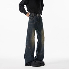 解构设计弯刀牛仔裤2026新款男春季宽松直筒美式cleanfit裤子微喇，男装牛仔裤，星座813-2