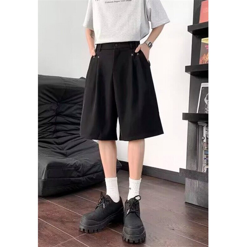 青少年日系简约纯色休闲短裤男女夏季街头宽松五分西裤 DK013图片