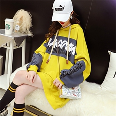 2164-2中长款新款超火插色字母印花连帽薄款卫衣女P48，女装卫衣/绒衫，星座309B-2