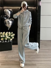 设计高级感休闲运动套装早秋季新款气质减龄连帽卫衣直筒裤两件套，女装套装/套裙，江南