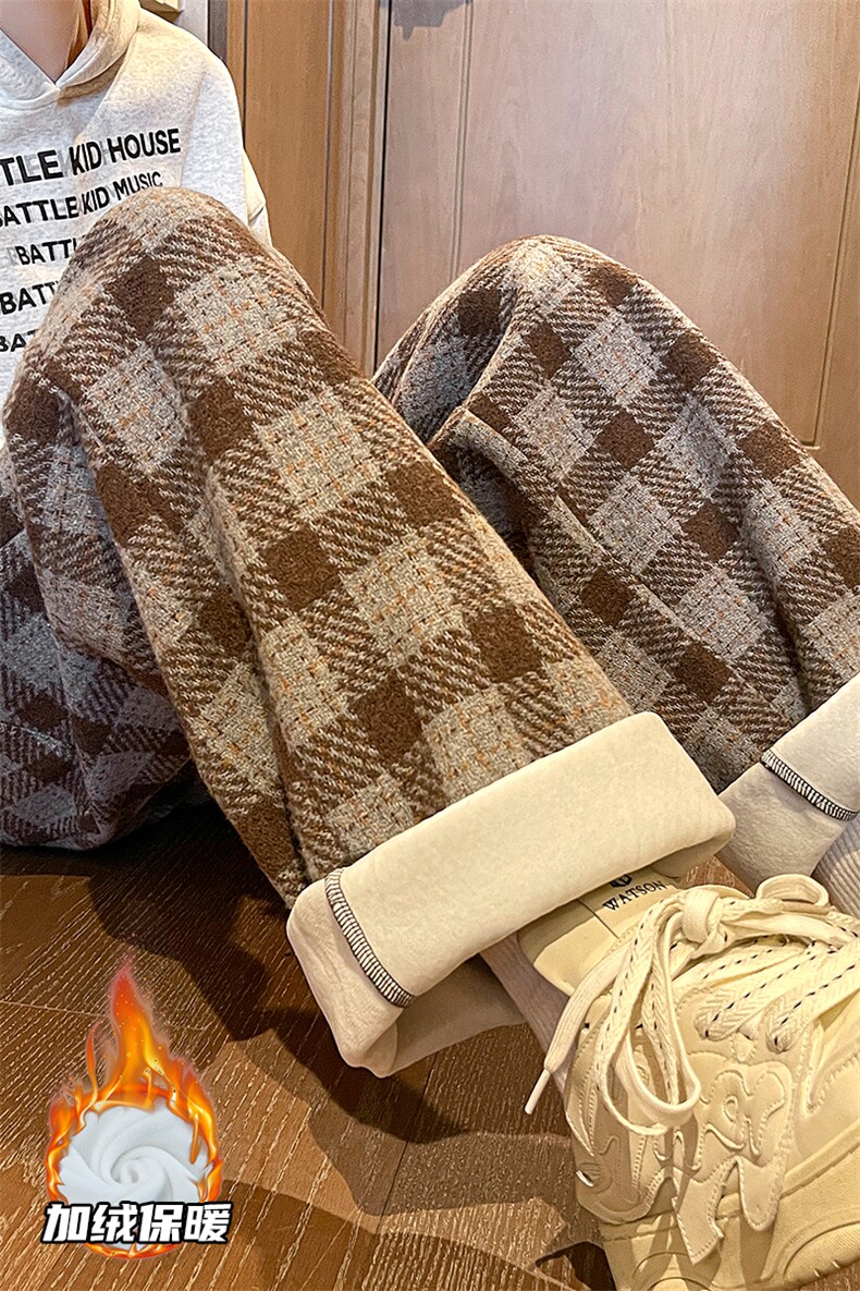 8XL-M特大码加厚毛呢料格子休闲裤宽松直筒长裤子男裤毛呢裤K946,男装休闲裤,电商D206-1