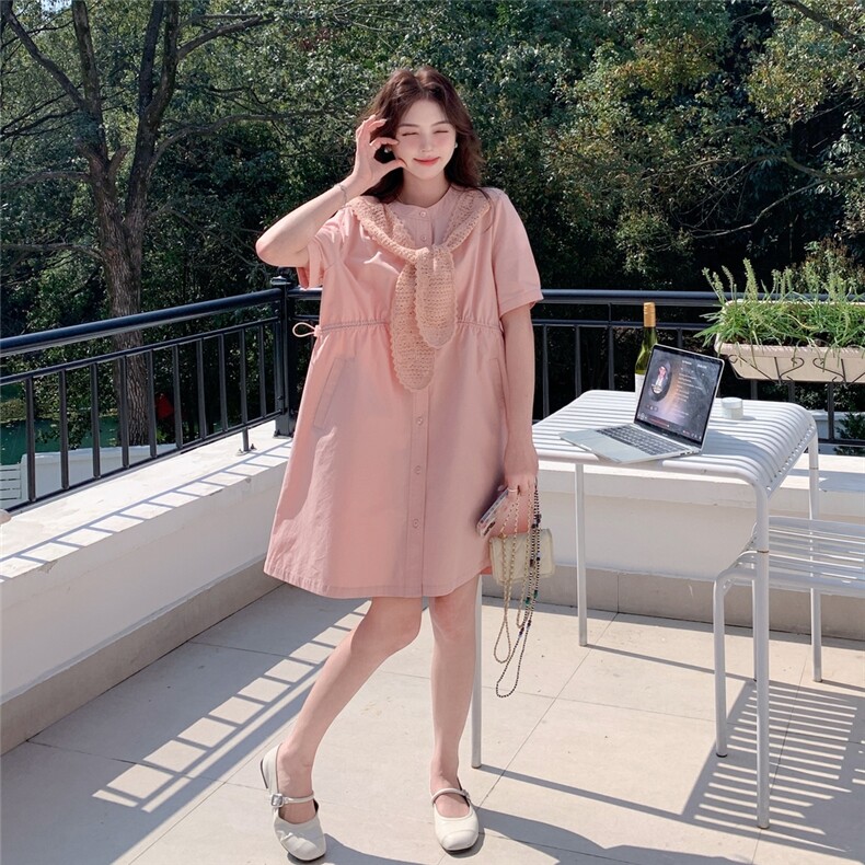甜美少女感粉色连衣裙女2025夏季新款超好看减龄小个子披肩衬衫裙,女装连衣裙,2C107